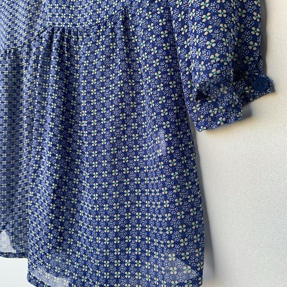 XS, Mossimo, blue retro floral print sheer top - Picture 10 of 11